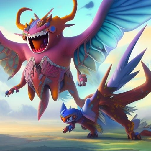 Pokemon Digimon Hybrids: Detailed Matte Painting
