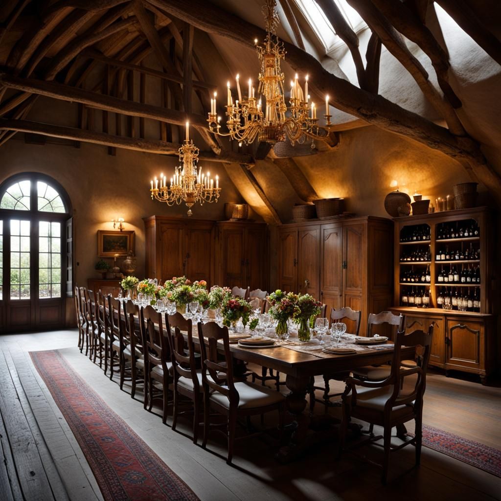 Rustic Dining Room in Anime Style