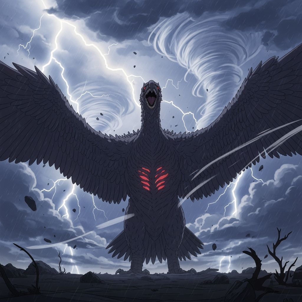 Giant Ziz Bird Embodies Storms in Manga Style