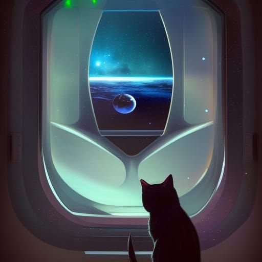 Cat Watches Galaxy From Spaceship Window
