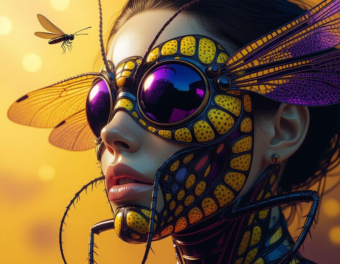 Insectoid Human Head in Vibrant Dark Fantasy Style