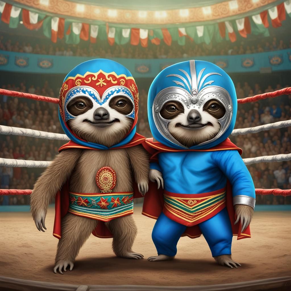 Sloth luchadores El Santsloth and Blue Demsloth