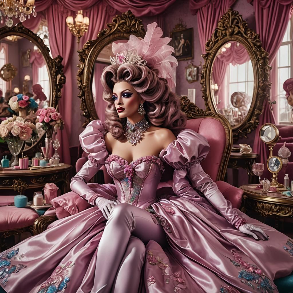 Extravagant Drag Queen in a Satin Wonderland
