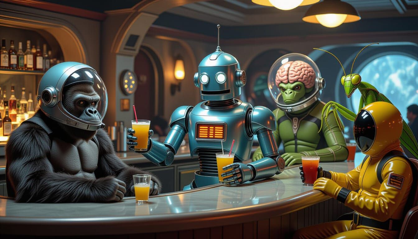 Robbie the Robot Serves Drinks in Sci-Fi Bar