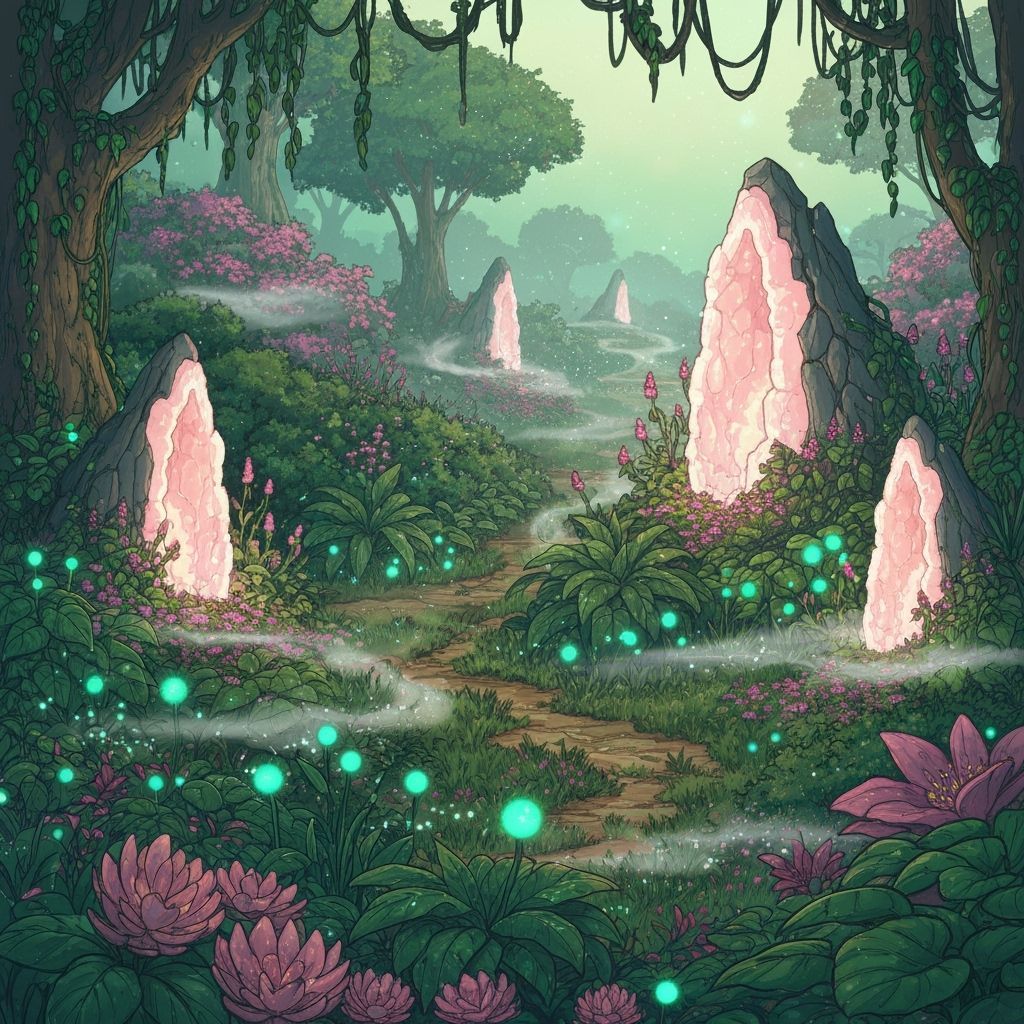 Bioluminescent Garden with Pulsing Geodes in Ethereal Glow