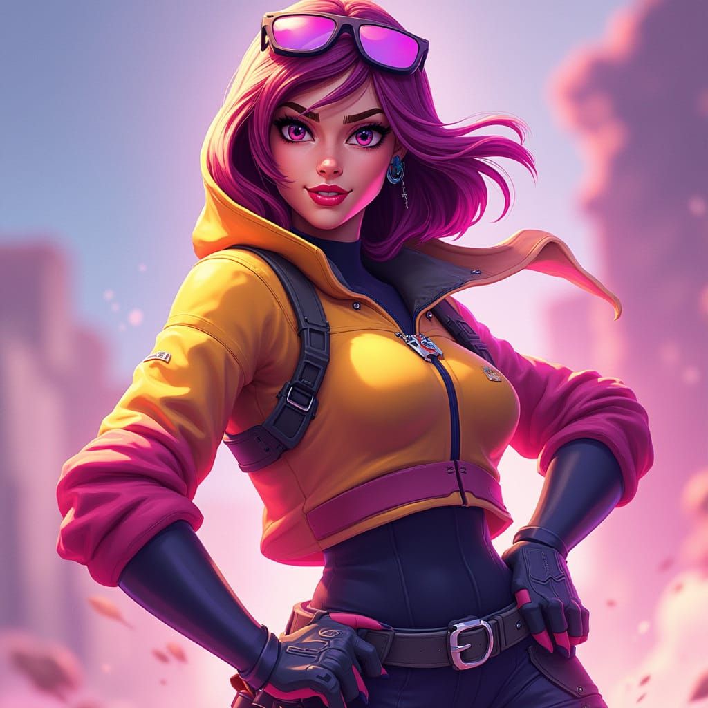 Dynamic Female Character in Vibrant Digital Art Style