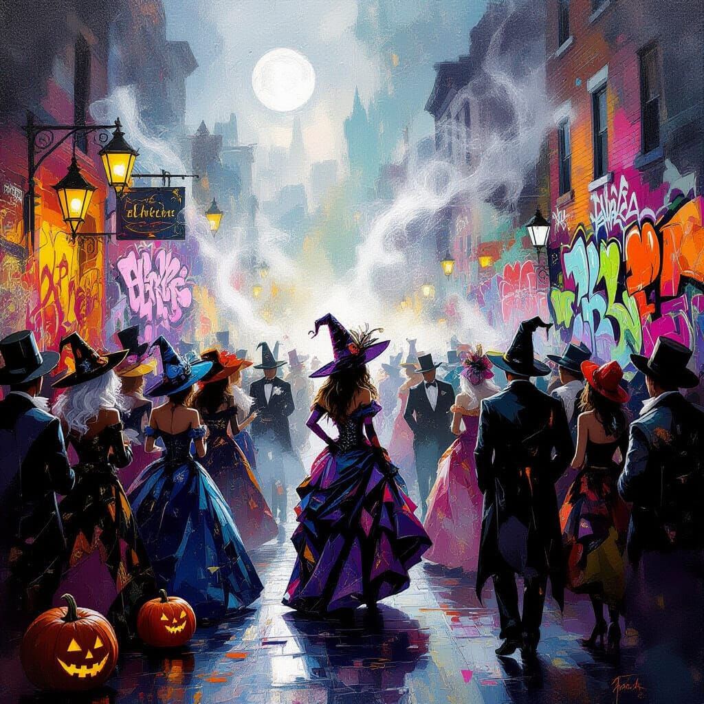 Vibrant Halloween Party in Graffiti Art Style