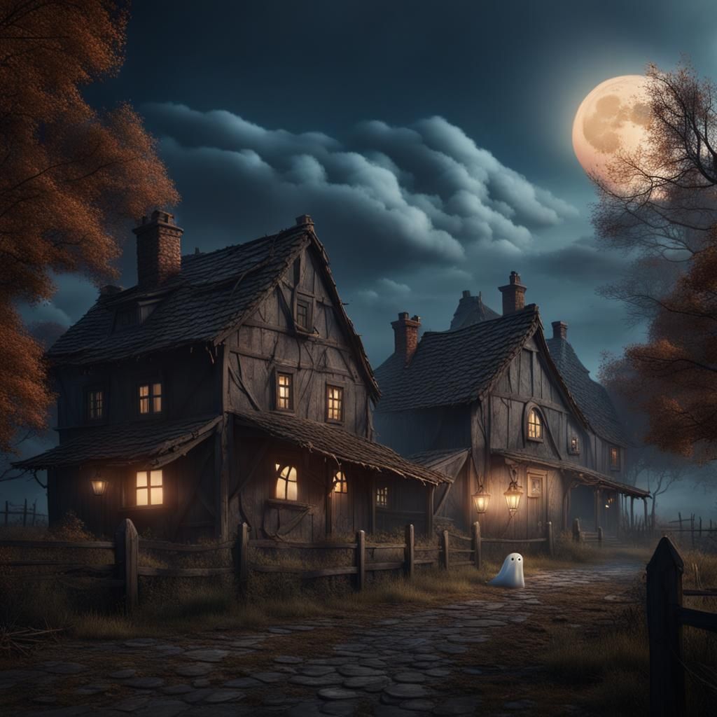 Haunted Village with Ghosts: Fantasy Concept Art