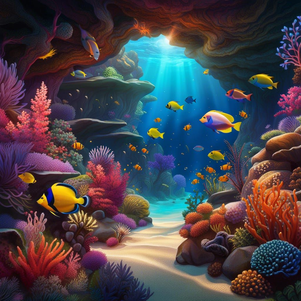 Underwater Coral Reef Scene with Tropical Fish