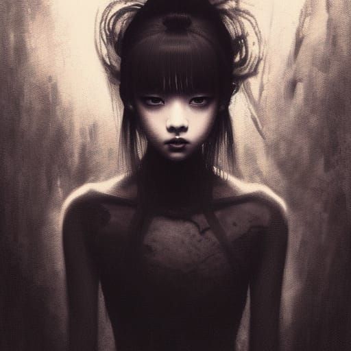 Creepy Glitch-Effect Horror Portrait in Gothic Style