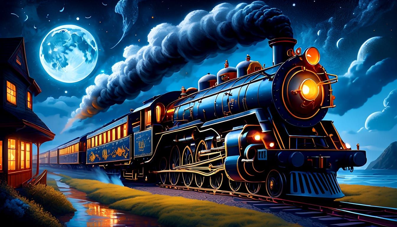 Epic Fantasy Steam Locomotive in a Cosmic Dream Landscape