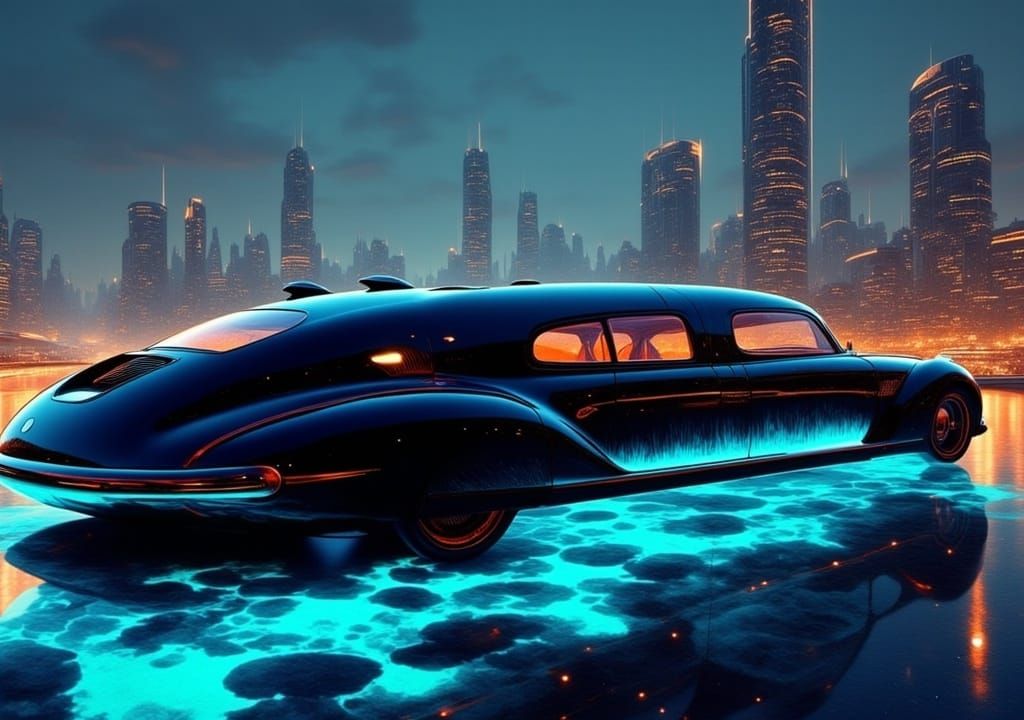 Futuristic Limousine with Pool in Syd Mead Style