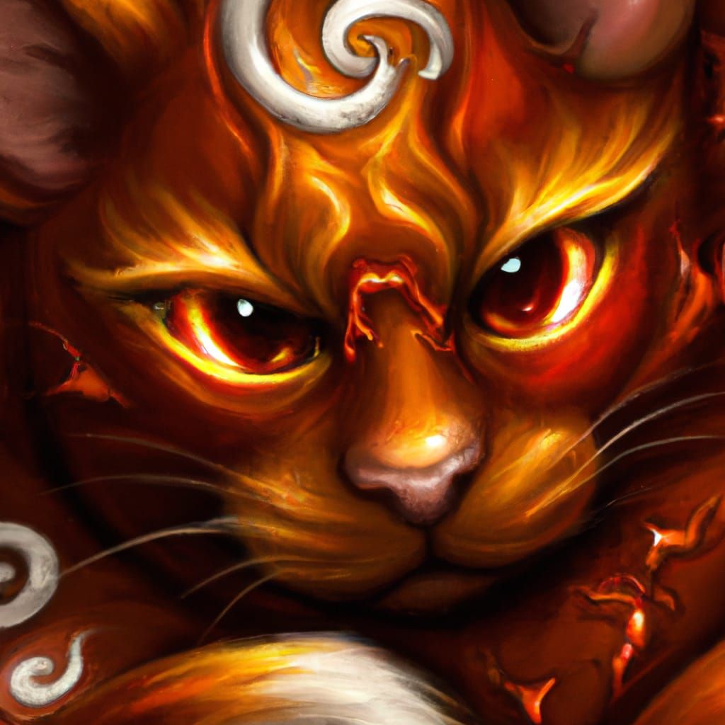 Chibi Flaming Cat Portrait with Runic Magic