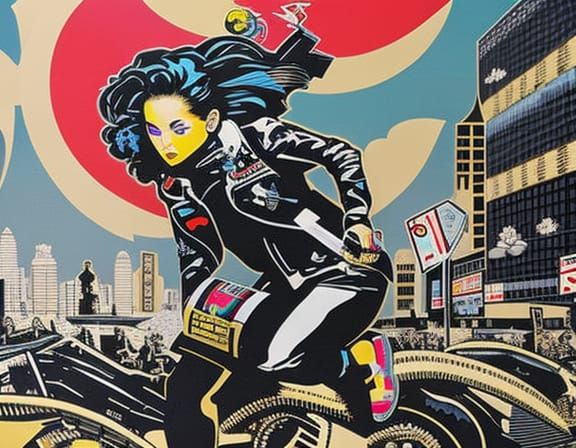 Dystopian City Chase in Street Art Style