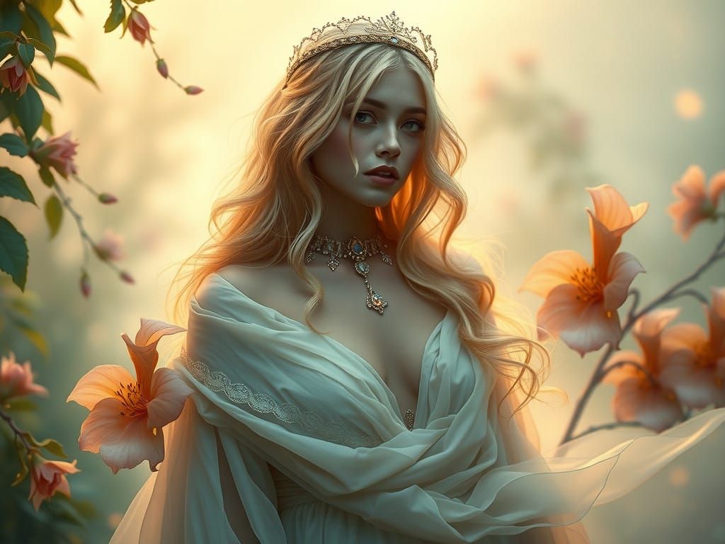 Serene Moonlit Goddess in a Dreamlike Paradise