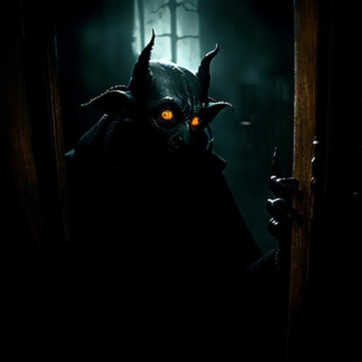 Monstrous Demon Opens Door: A Surreal Horror Still