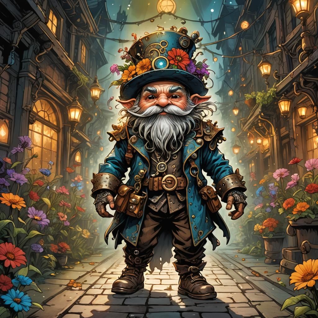 Steampunk Dwarf Struts in Fairytale City