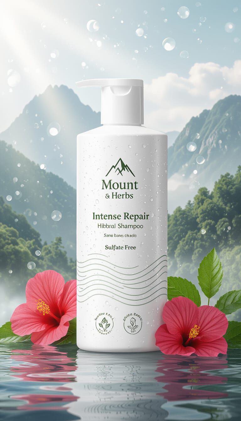 Herbal Shampoo Bottle in Natural Spa Setting