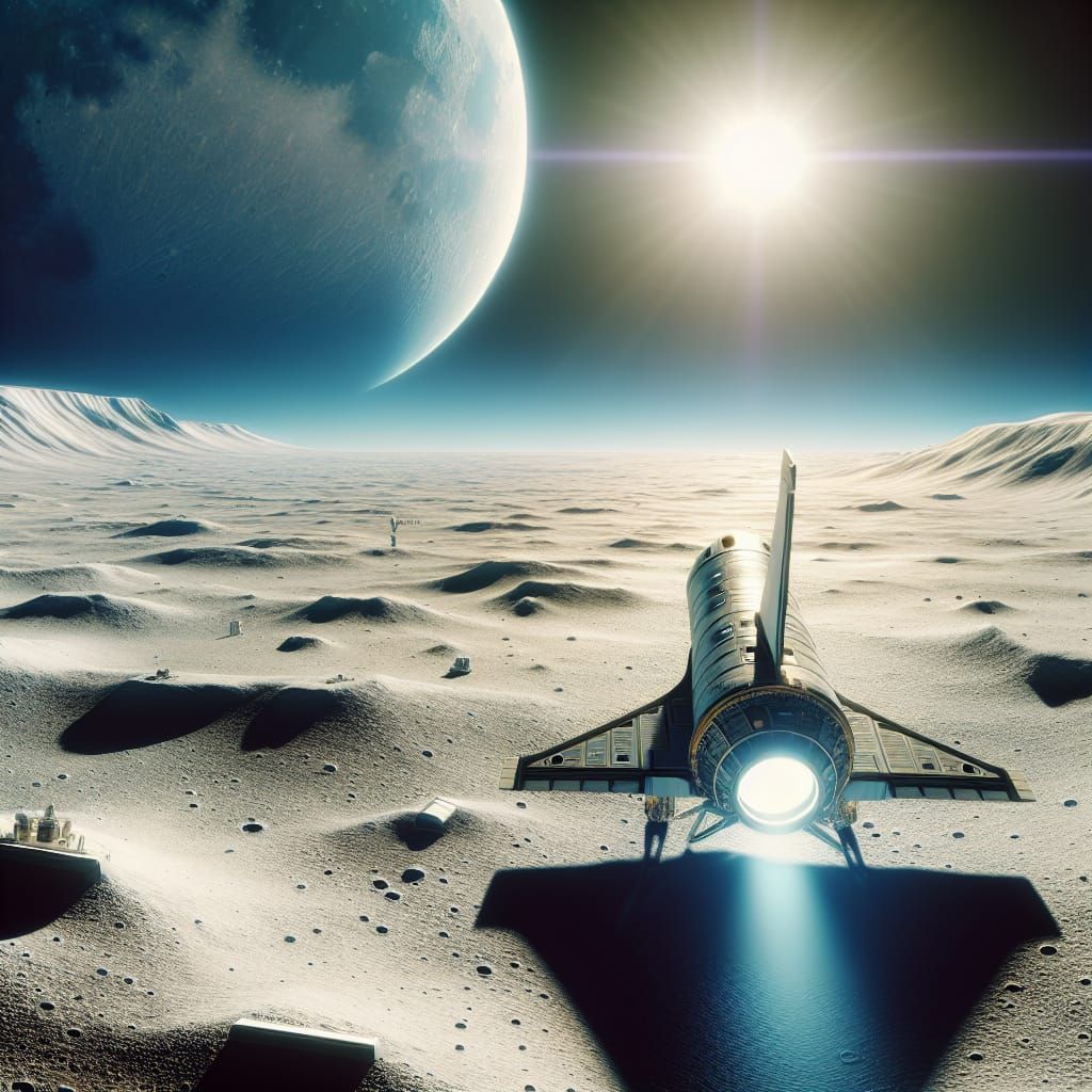Futuristic Spaceplane Landing on the Moon