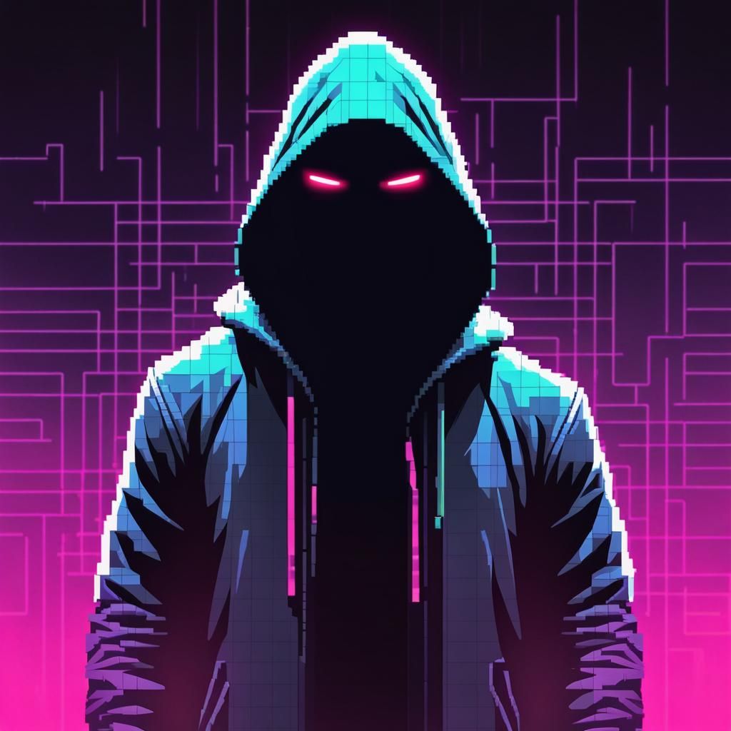 Hooded Rebel in Synthwave Pixel Art
