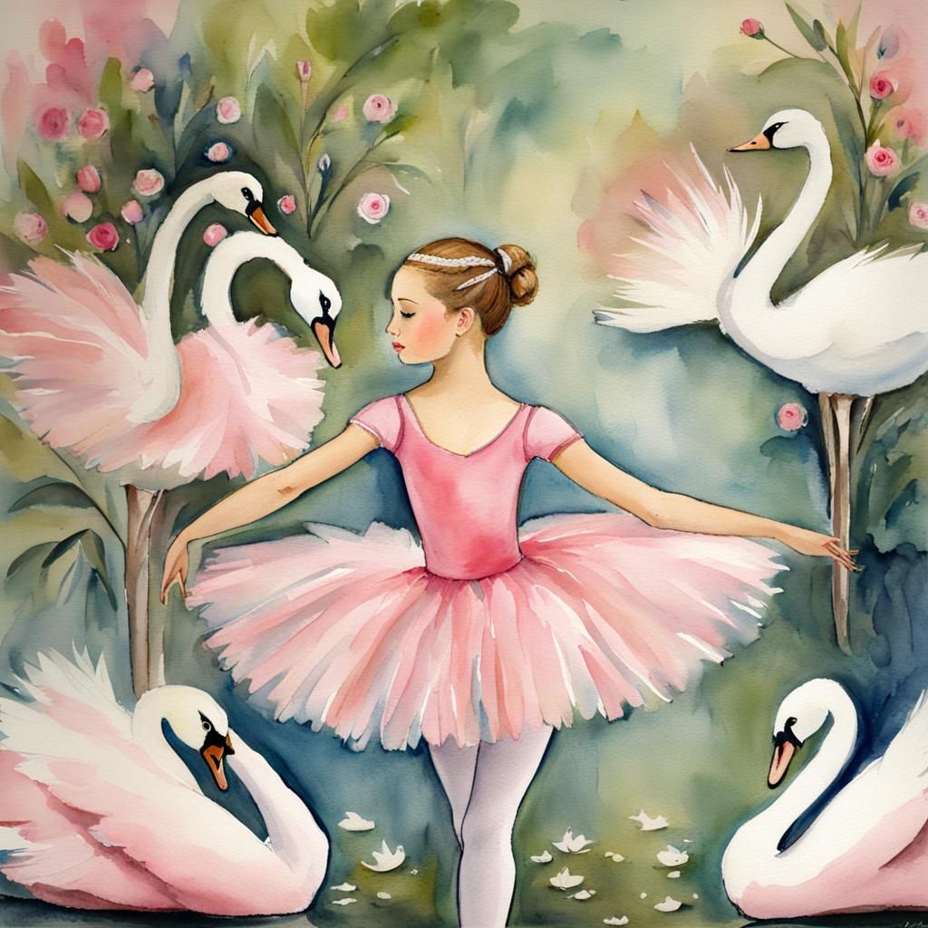 Dreamy Ballerina in Pink Tutu Watercolor