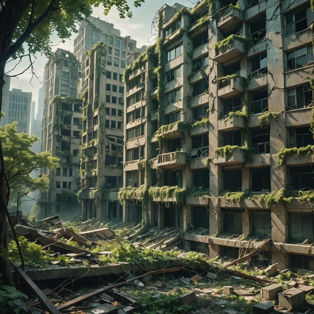Futuristic Ruin: Metropolis Reclaimed by Nature