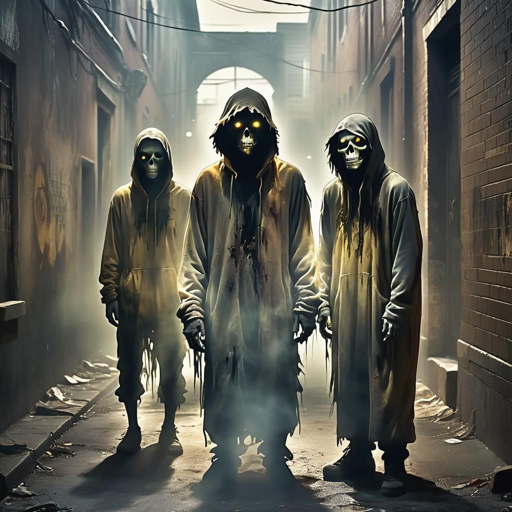 Ghost and Zombie Duo in Abandoned Alleyway