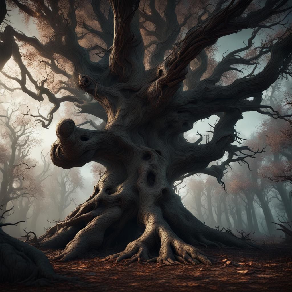 Surreal Dark Woods: Spooky Tree in 3D