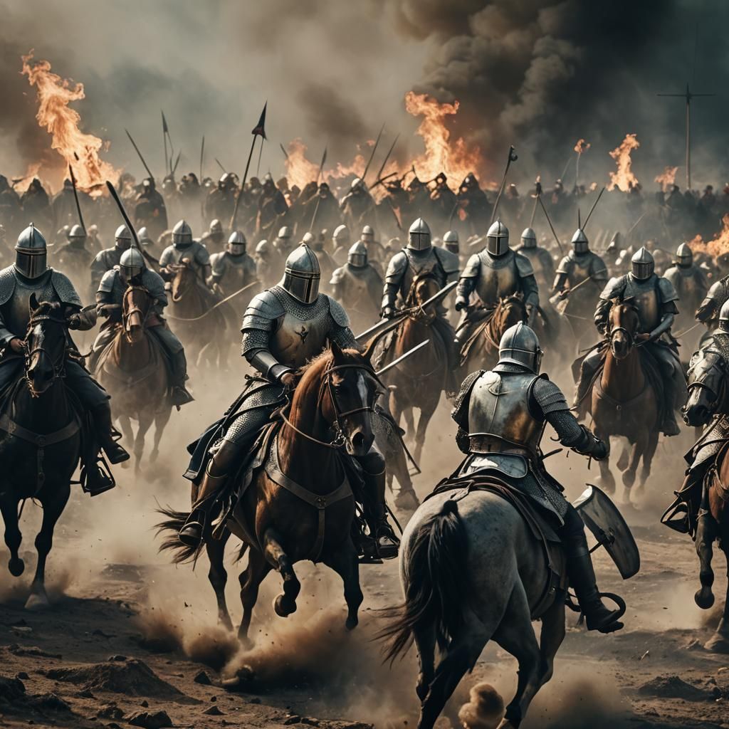 Epic Crusader Knights Battle in Hyper-Realistic Photo