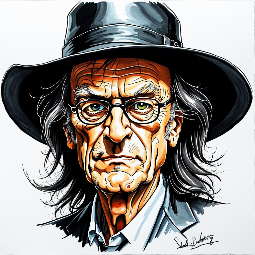 Udo Lindenberg Cartoon Caricature on White Paper