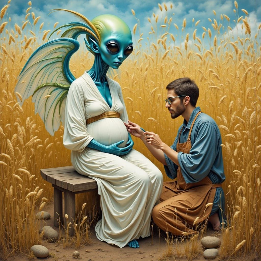 Pregnant Alien Examined in Post-Impressionist Style