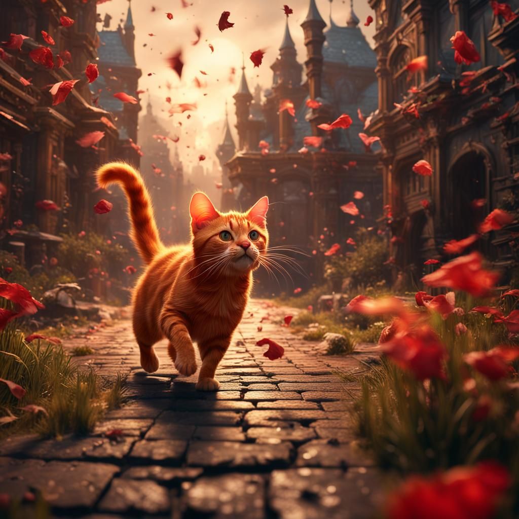 Red Cat and Mouse: Detailed Fantasy Concept Art
