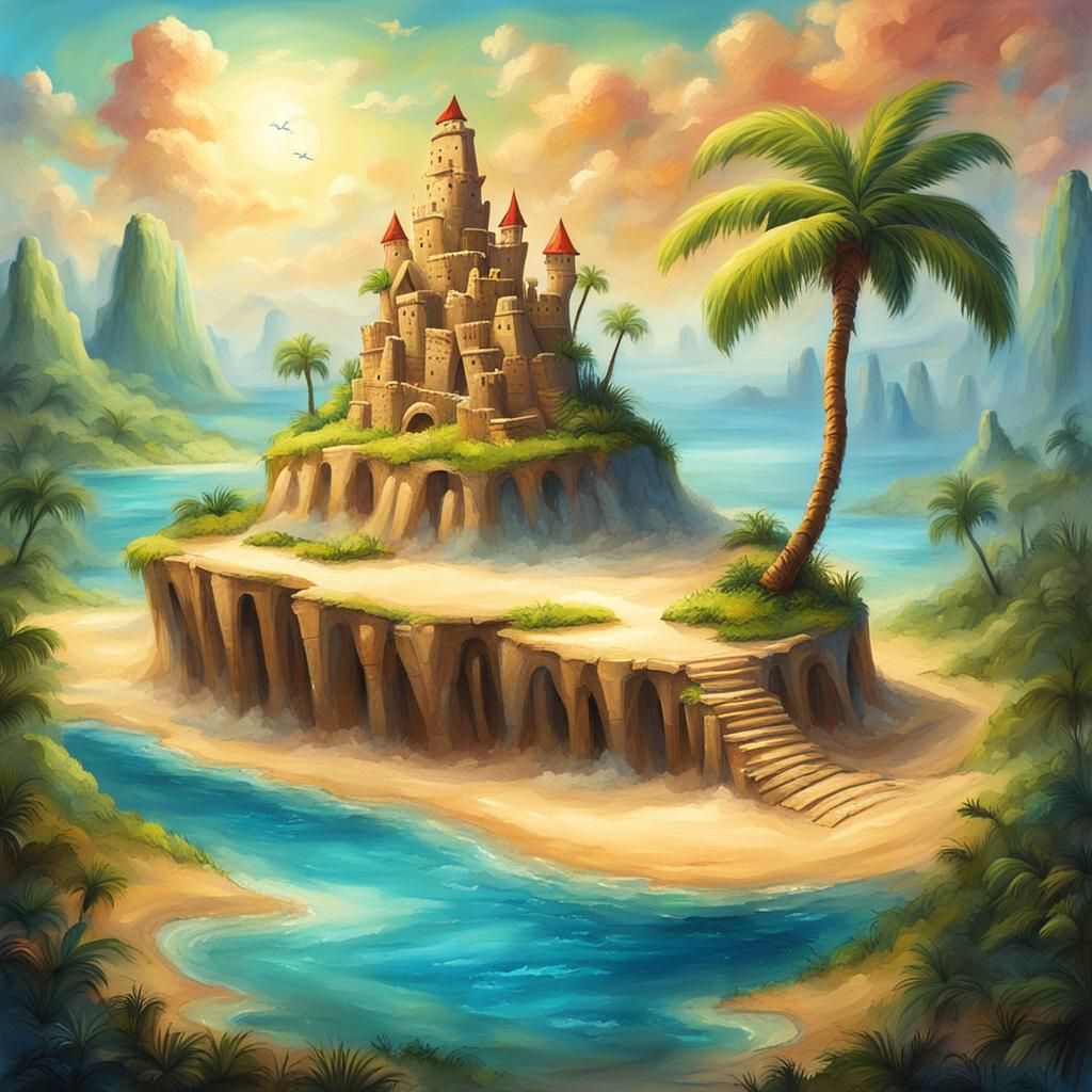 Floating Tropical Island Sandcastle: Fantasy Landscape