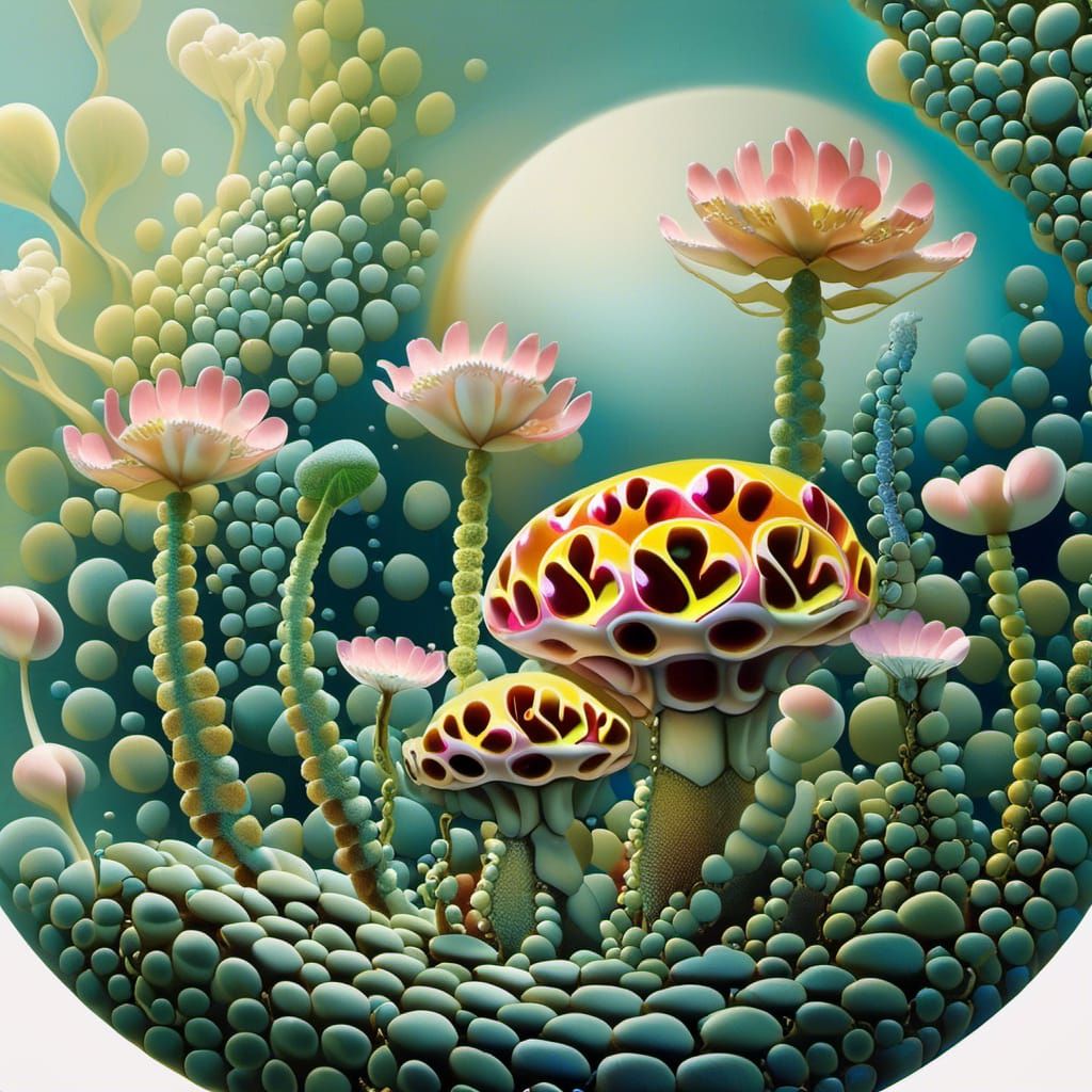 Surreal Fairies Inside Snail Shell in Pop Surrealism Style