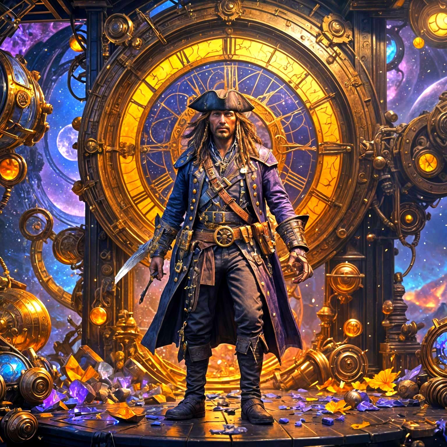 Time-Traveling Pirate in Dark Fantasy Style