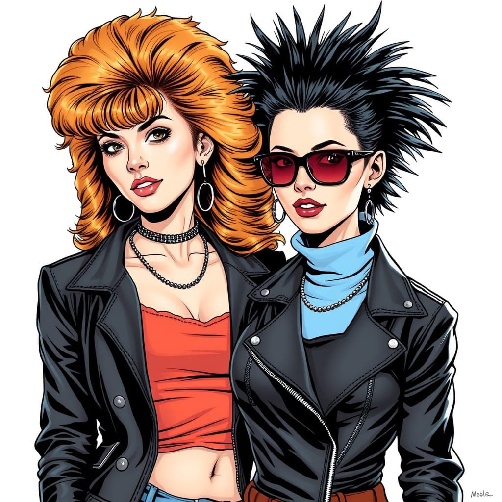 Two Women in 1980s Comic Book Style