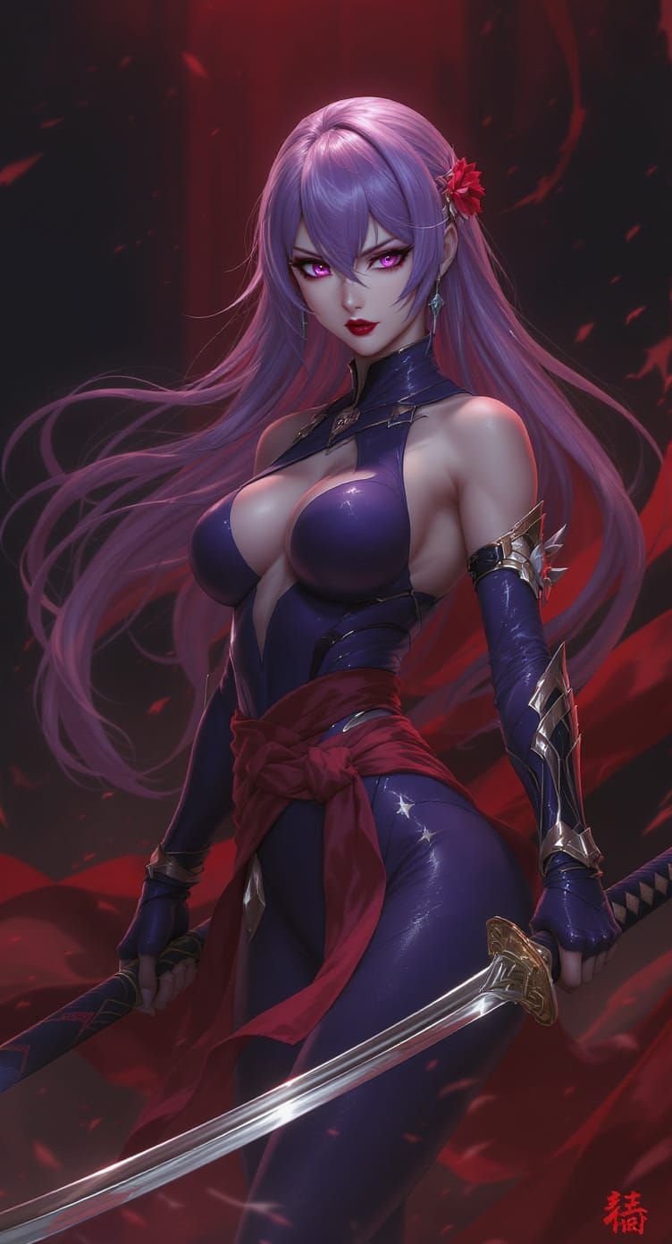 Futuristic Female Warrior with Katana in Anime-Realism