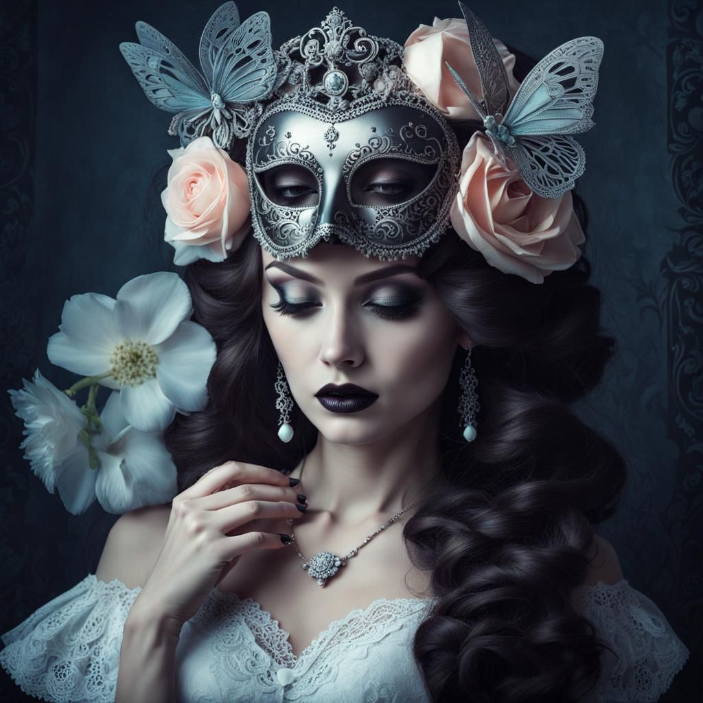 Girl with Death Mask: Dramatic Digital Portrait