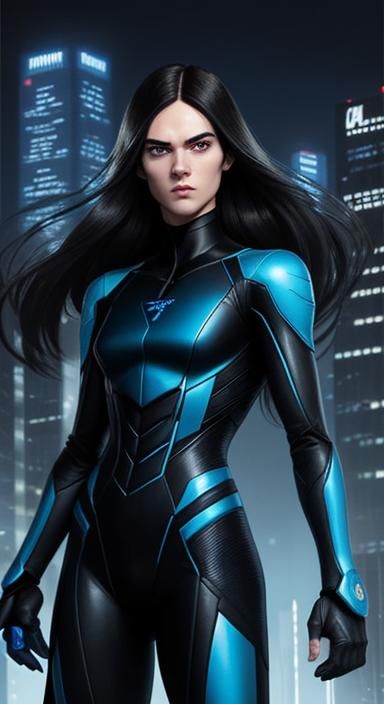 Androgynous Figure with Blue Energy, Comic Book Art
