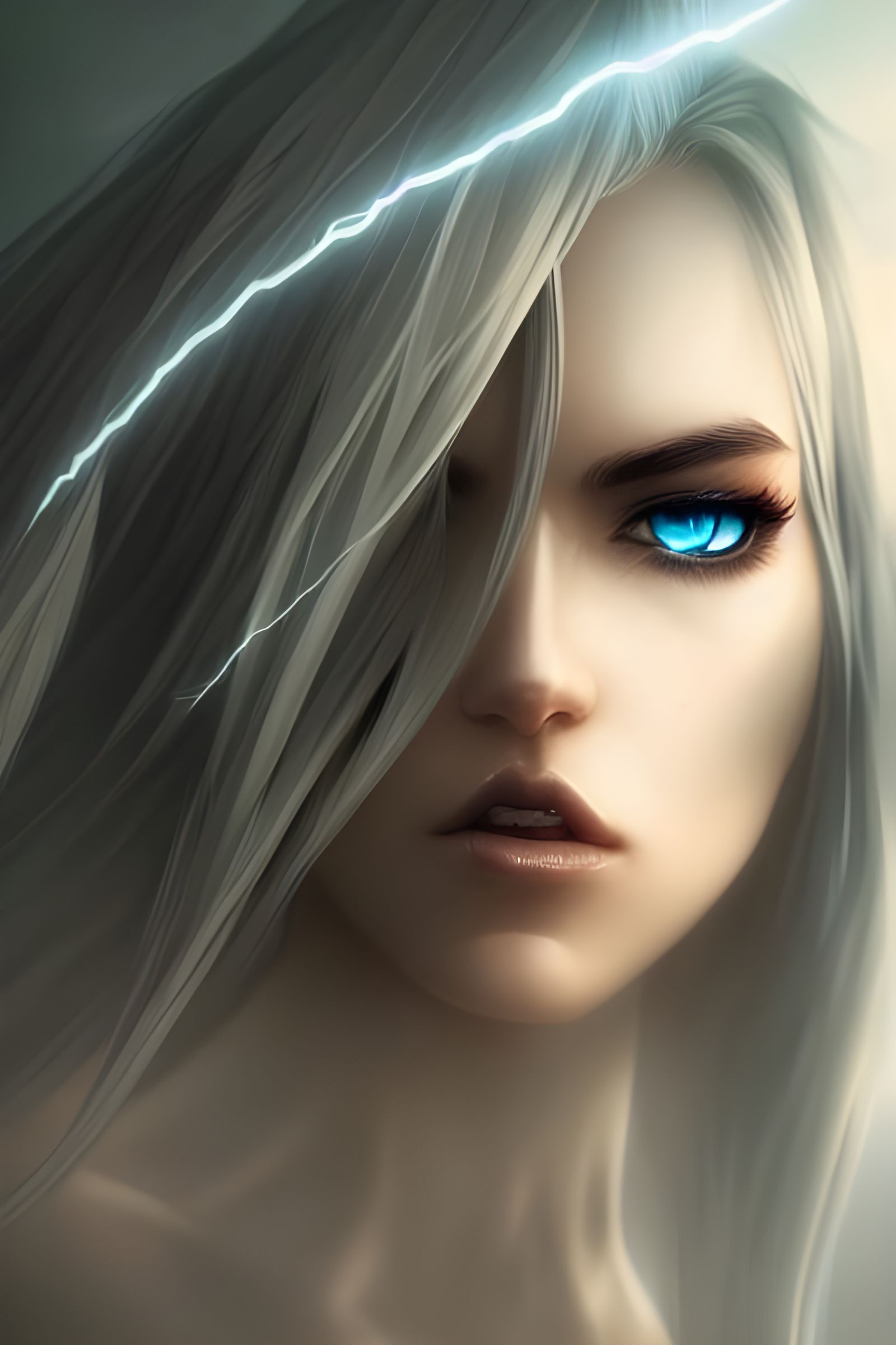 Cyberpunk Dark Elf Goddess in Lightning Landscape