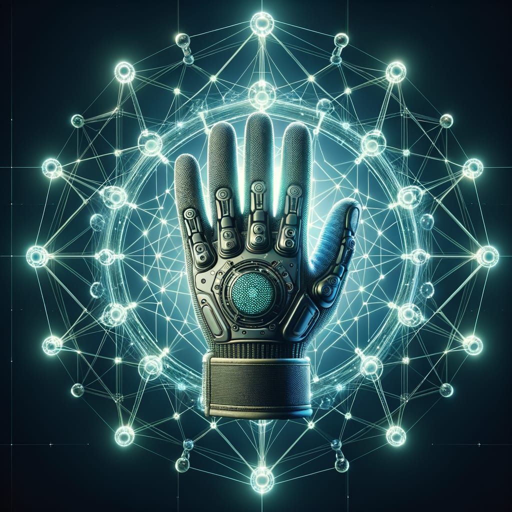 Advanced Industrial Safety Glove Icon in Molecular Halo