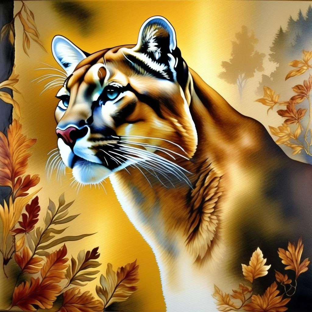 Cougar in Autumn Forest in Neo-Romantic Style