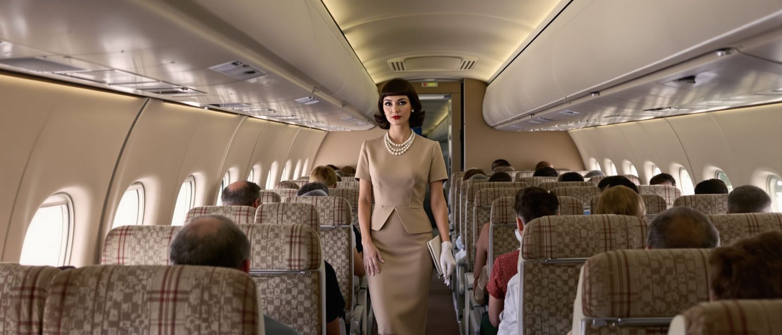 1960s Stewardess Eye-View on Airplane Aisle