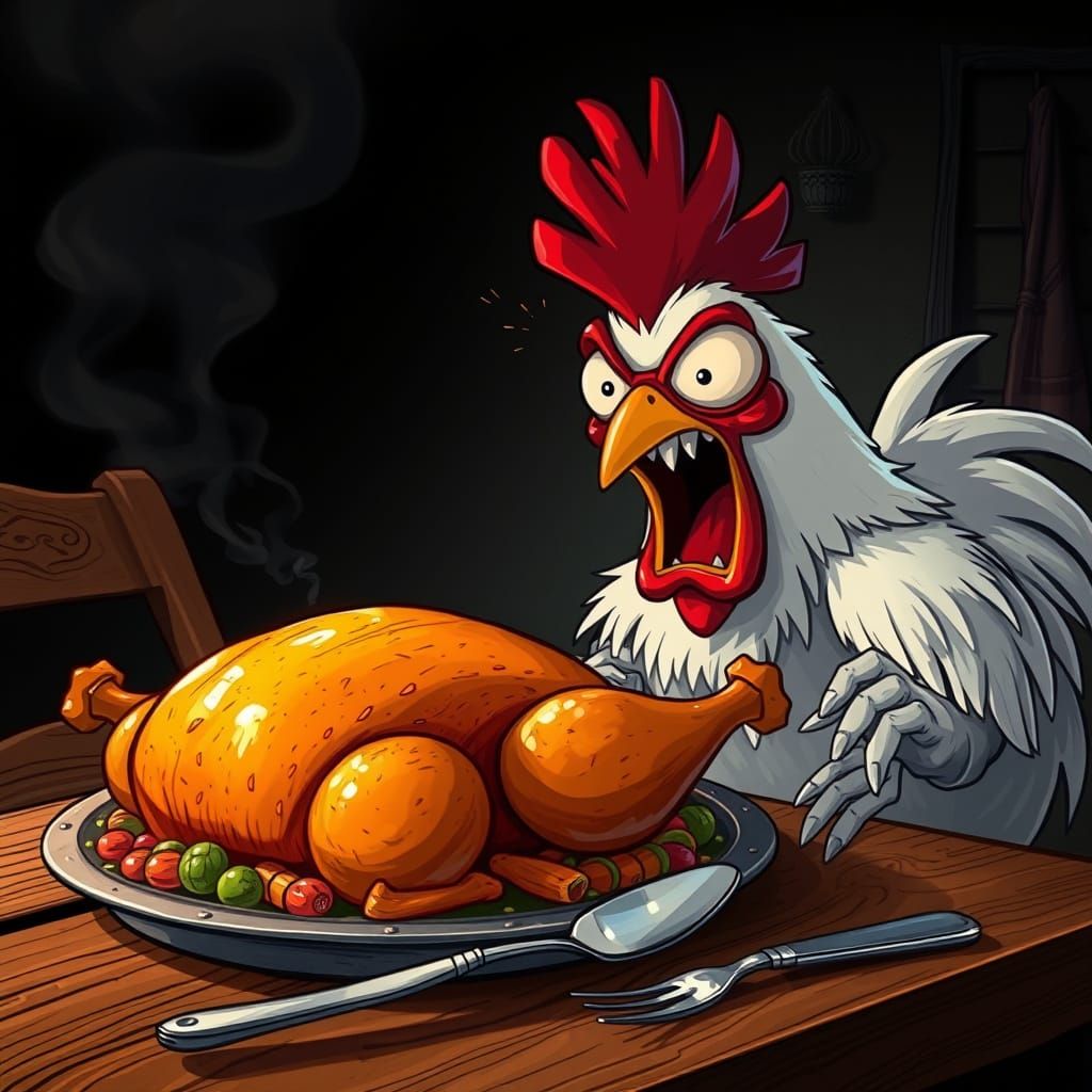 Chicken's Desperate Scream as Roasted Feast Beckons