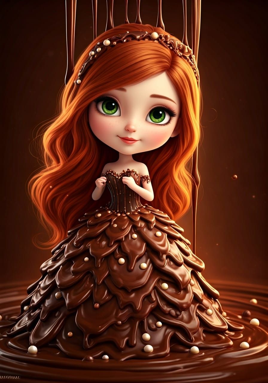 Chocolate Gown Beauty Beneath Chocolate Waterfall