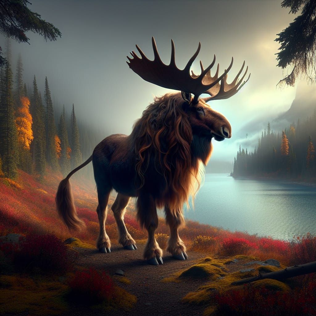 Hyperrealistic Hybrid Animal in Autumnal Scene