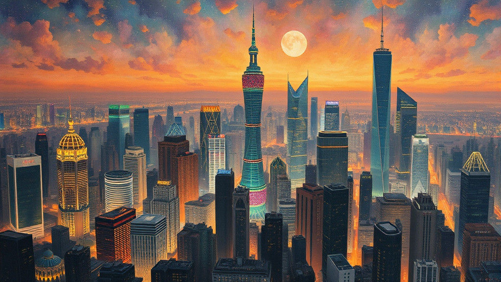 Cosmic Shanghai Cityscape in Vibrant Digital Art