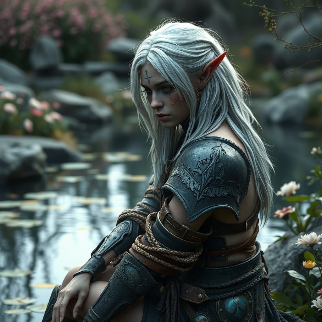 Ethereal Dark Elf Maiden Beside Mystic Pond