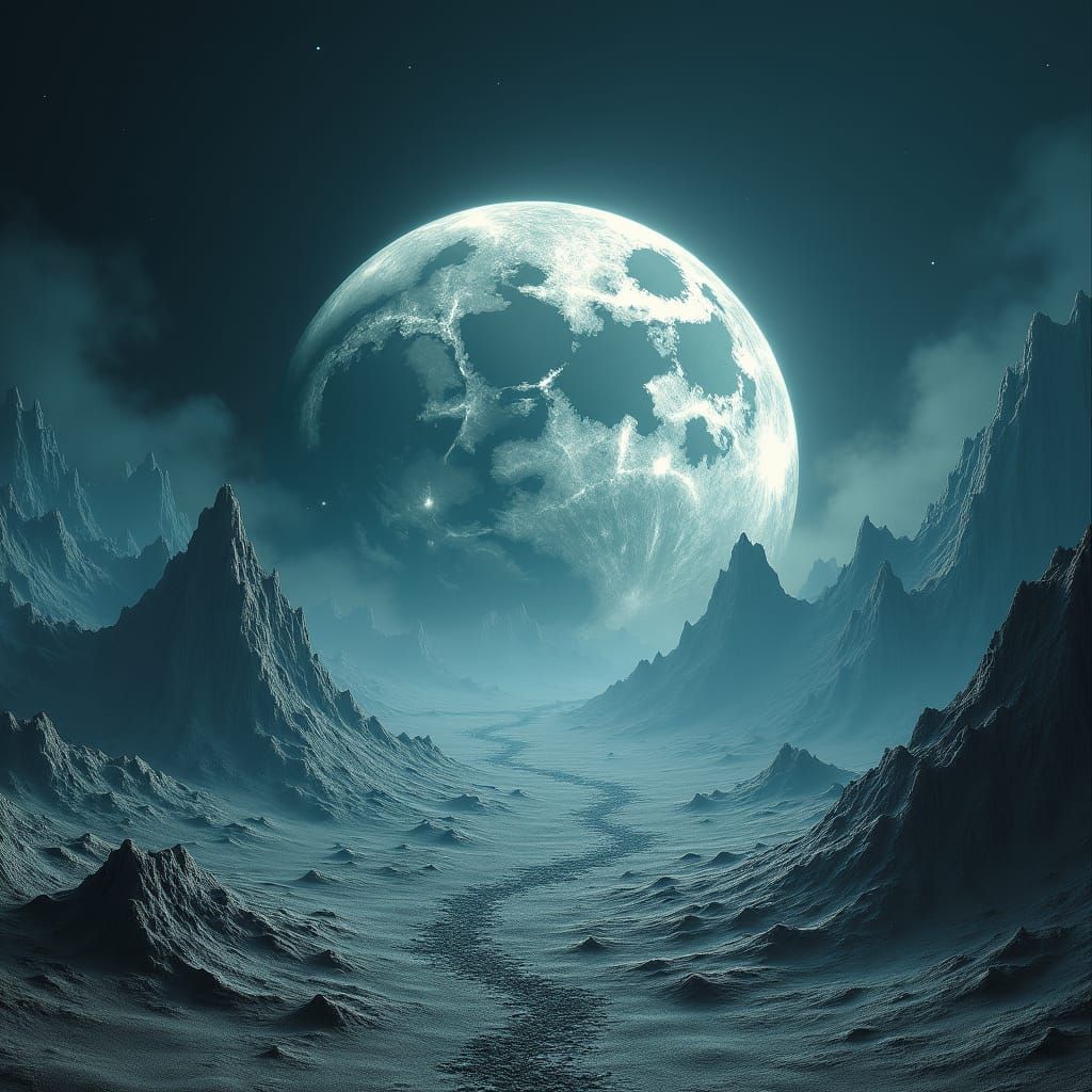 Surreal Moon Embedded in Earth, Sci-Fi Concept Art