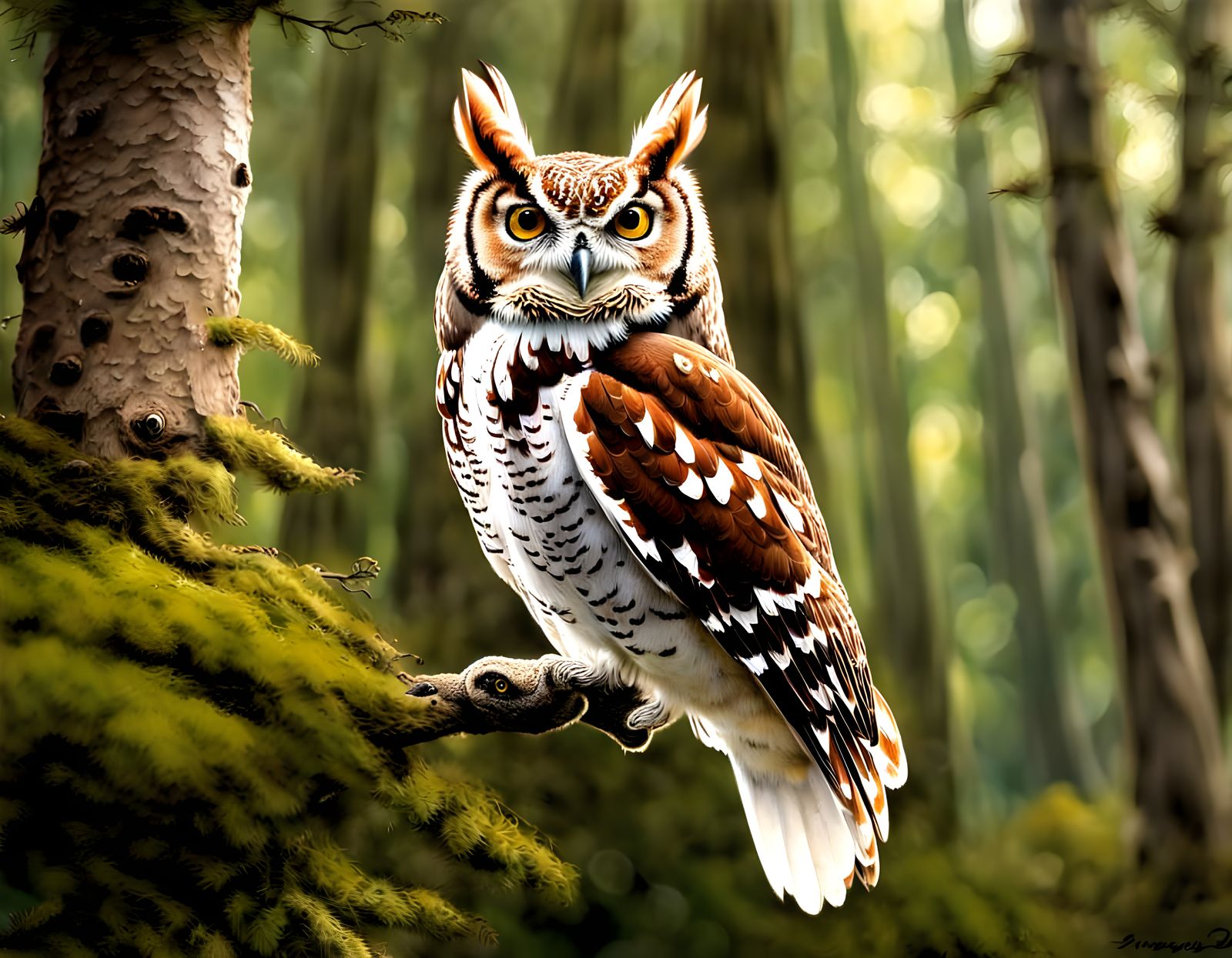 Beautiful eastern screech owl in temperate forest (search: b...